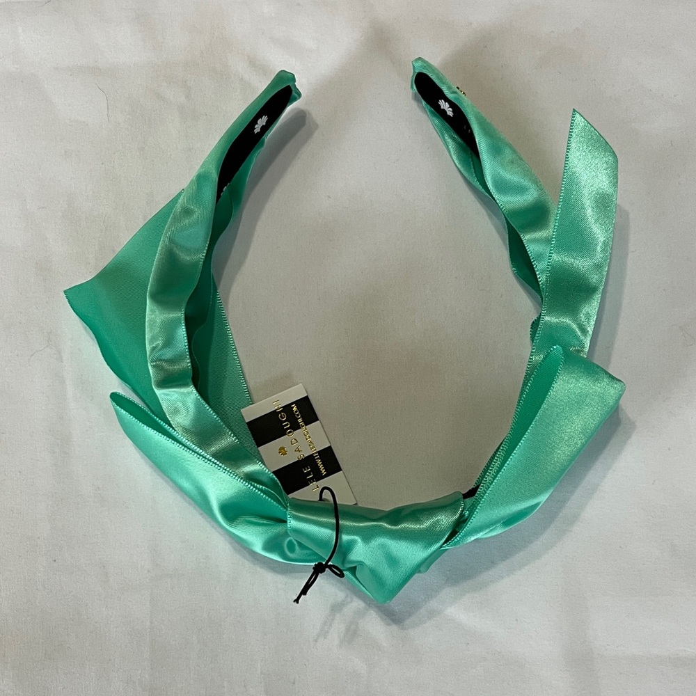 Lele Sadoughi Silk Shirley Ribbon Headband in Electric Mint NWT - Picture 7 of 10